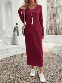EMERY ROSE Dames Mid-Lengte Casual Jurk, Chic En Stijlvol Voor Dagelijks Gebruik - Bordeaux - Bekijken 3