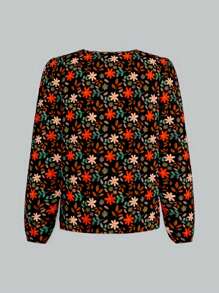 Glamance PATTERNIARY Women Black Plus Size Blouses Extra-Long Sleeve Notched Casual Plain,Plants,Floral,All Over Print Summer Outfits For Women Summer Tops Going Out