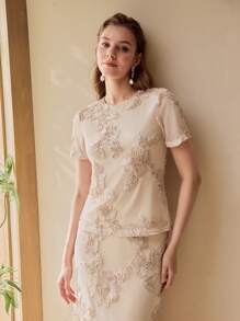 MOTF PREMIUM Top in rete con applicazioni e dettagli a contrasto - Rosa - Visualizzare 9