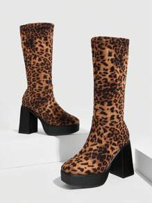 CUCCOO GRLICON 女士豹纹过膝靴，Y2K、朋克、机车风、酷女孩风格，适合万圣节、圣诞节、派对 - 黃色 - 查看 1