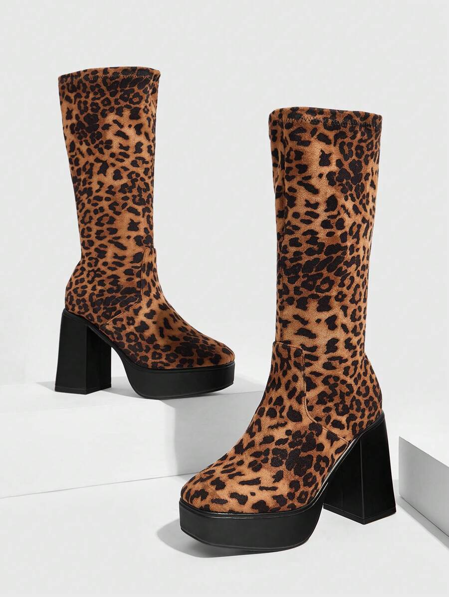 CUCCOO GRLICON 女士豹纹过膝靴，Y2K、朋克、机车风、酷女孩风格，适合万圣节、圣诞节、派对 - 黃色 - 查看 1