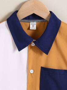 Boys Casual Patchwork Color Block Short Sleeve Shirt - Multicolor - View 4