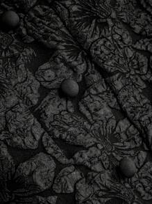 SHEIN Unity 大码女式提花褶饰侧纽扣长裙 - 黑色 - 查看 5