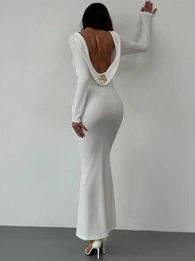 Aloruh Elegant Backless Metallic Decor Fish Tail Maxi Party Dress