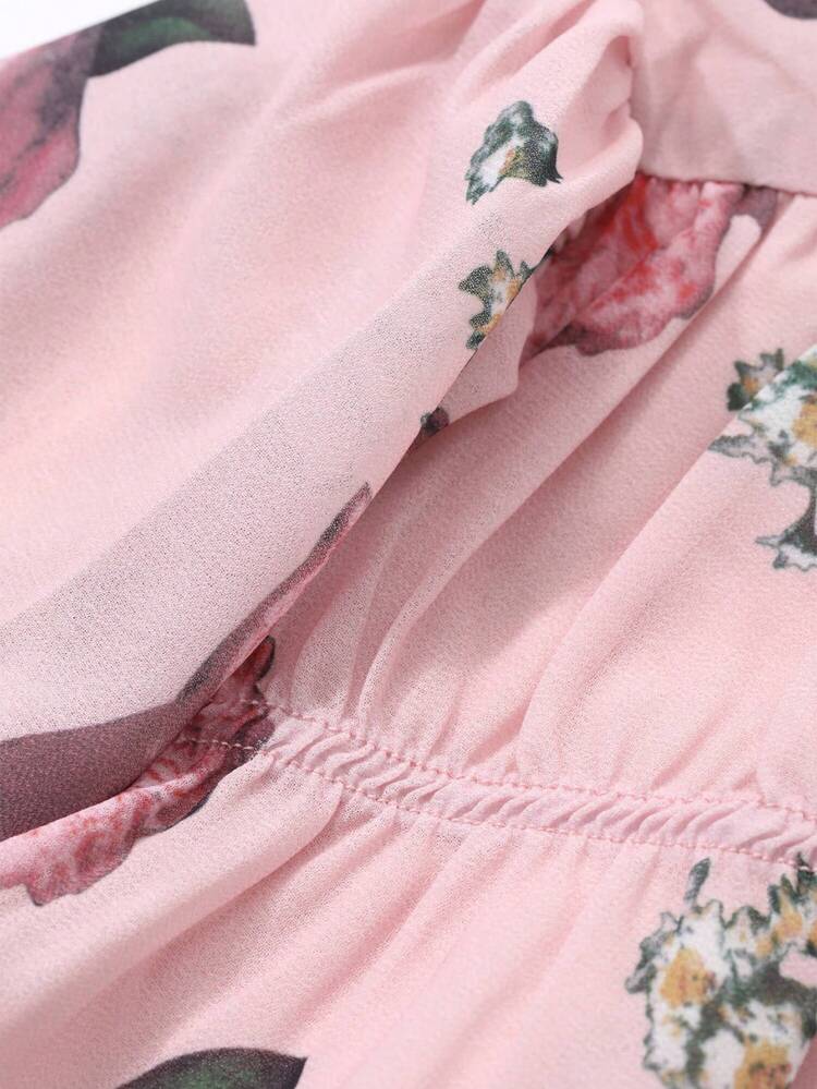 All-Over Floral Long Sleeve Tie-Waist Cropped Button-Down Shirt, Fall Graphic Tee Vacation Women Boho