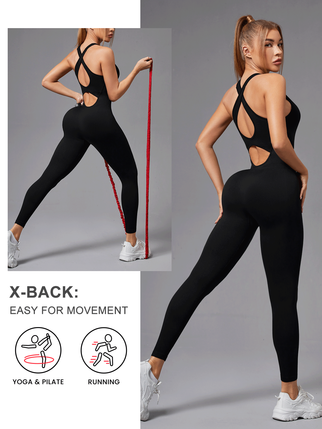 SHEIN Sport Studio Women's Backless Hollow Out Sports Jumpsuit