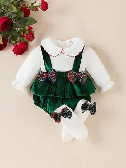 Souflis Souflis 3 件套婴儿/幼儿女孩蝴蝶结带裤套装，可爱、舒适、时尚，2024 年秋冬新品，适合圣诞节