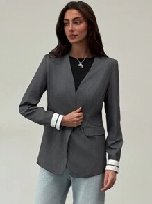 Aloruh Women Front Button Long Sleeve Pocket Simple Blazer, Casual For Daily Wear