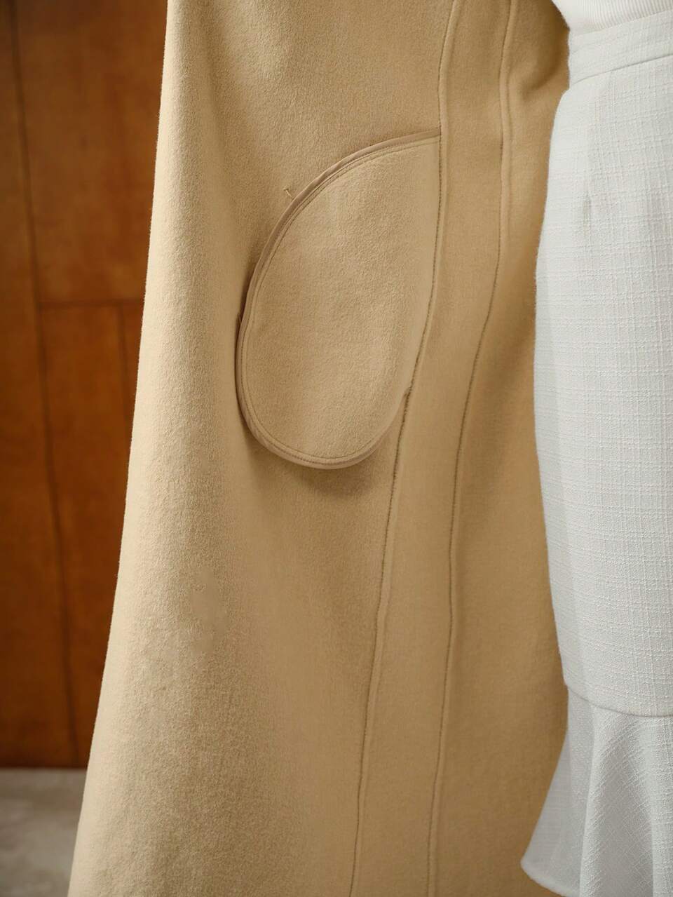 WOOL LAPEL COLLAR BELTED OVERCOAT