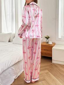 Dream Adore Conjunto de pijama con estampado de lazo de cinta en seda sintética