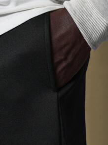 SUMWON 奢华舒适运动裤宽松羊毛运动休闲裤休闲健身健身房训练运动裤带侧袋 - 黑色 - 查看 5