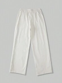 ROMWE MEN Street Life Pantalones con cordón, bolsillo y gráfico con letras y retrato para hombres - Blanco - Ver 3