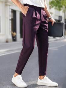 Manfinity Mode Men's Solid Color Formal Dress Trousers, Comfortable And Casual, Suitable For Everyday Wear And Office Wear. - Red Violet - View 4