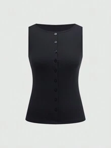 SHEIN LUNE Conjunto de top elegante de un solo pecho de cuello redondo de unicolor para mujer - Multicolor - Ver 7