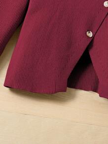 Tween Girl 两件套，时尚休闲高领开衩下摆毛衣和阔腿针织裤，温暖冬季套装，适合居家、旅行、外出 - 紅色 - 查看 5