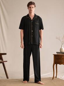 EverLounge Men's Pajama Set Featuring Short Sleeve Top And Long Pants - Multicolor - View 3