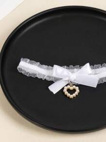 ROMWE Kawaii Corrente de Perna com Renda no Estilo Japonês, Laço Preto e Babado, Pulseira de Perna Retrô Delicada, Gargantilha, Jóia Feminina