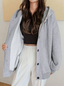 Dazy-Less Thicken Fleece Hooded Loose Solid Color Sweatshirt Sweatshirt For Women,Fall Clothes Jacket,Winter Hoodies - Grey - View 7