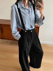 DAZY Bộ áo liền quần ống rộng màu trơn, đa năng, thoải mái dành cho nữ, thích hợp cho mùa thu/đông. - màu đen - Xem 5