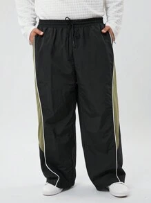 Manfinity NXTstreet Pantalones rectos de talle medio con cordón, de talla grande para hombres, con parches tejidos