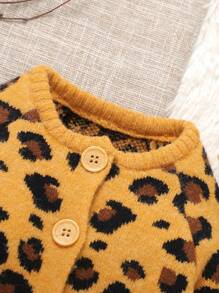 女婴豹纹长袖圆领按扣连体裤，秋冬 - 黃色 - 查看 4