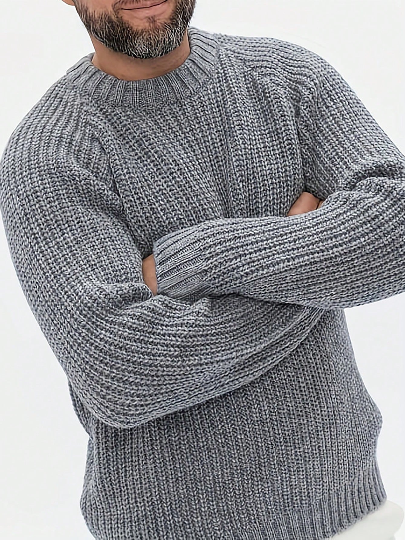 Manfinity Dauomo Men's Crew Neck Grey Oversized Casual Loose Knit Sweater
