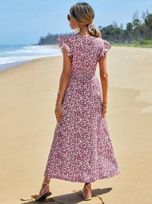 RueChic Ditsy Floral Print Butterfly Sleeve A-line Dress - Đỏ - Xem 2