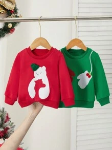 2 peças/conjunto bebê meninas natal e ano novo casual fofo 3d cereja moletom com capuz e roupas, cores verde e vermelho, alto custo-desempenho
