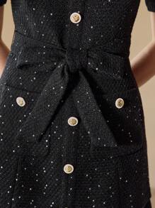 MOTF PREMIUM 粗花呢纽扣前褶下摆连衣裙