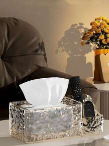 1pc Luxury Water Ripple Tissue Box Holder – Creative Multifunctional Storage Organizer For Living Room, Desk, Vanity & Office – Square Plastic Cube Design With Side Compartments For Tissues, Remote Controls, Makeup, Essentials – Stylish Home Decor For Toilet Table, Nightstand, Bedroom, Bathroom - Multicolor - View 4