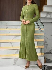 Modelyn Women's Elegant Round Neck Long Sweater Dress - Mint Green - View 5