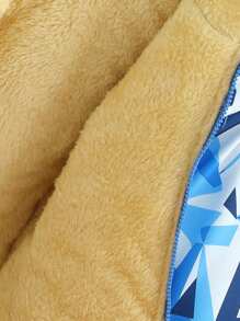 SHEIN Áo khoác trùm đầu lót nhiệt cho bé trai có in kỹ thuật số, ấm áp và giản dị, mùa thu/đông - Màu xanh lam - Xem 3