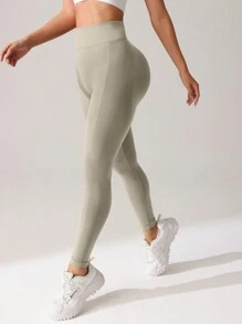 SHEIN Seamless High-Elasticity Sports Leggings, Solid Color Minimalist Casual Everyday Wear