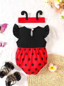 SHEIN Playful Pals Body graphique coccinelle pour nouveau-né, combinaison bébé mignonne et avec serre-tête, été
