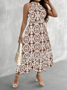 Breezaya Váy quấn in họa tiết Boho du lịch cỡ lớn, thường ngày, dành cho mùa hè - màu nâu - Xem 5