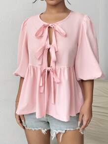 Chiquease Women's Plain & Simple Daily Wear Tie-Up Shirt,Three Quarter Sleeve Tops