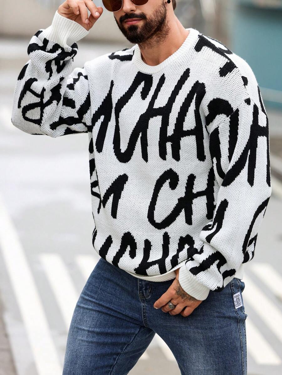 Manfinity Homme Men's Casual Simple And Fashionable Sweater For Daily Wear - White - View 1