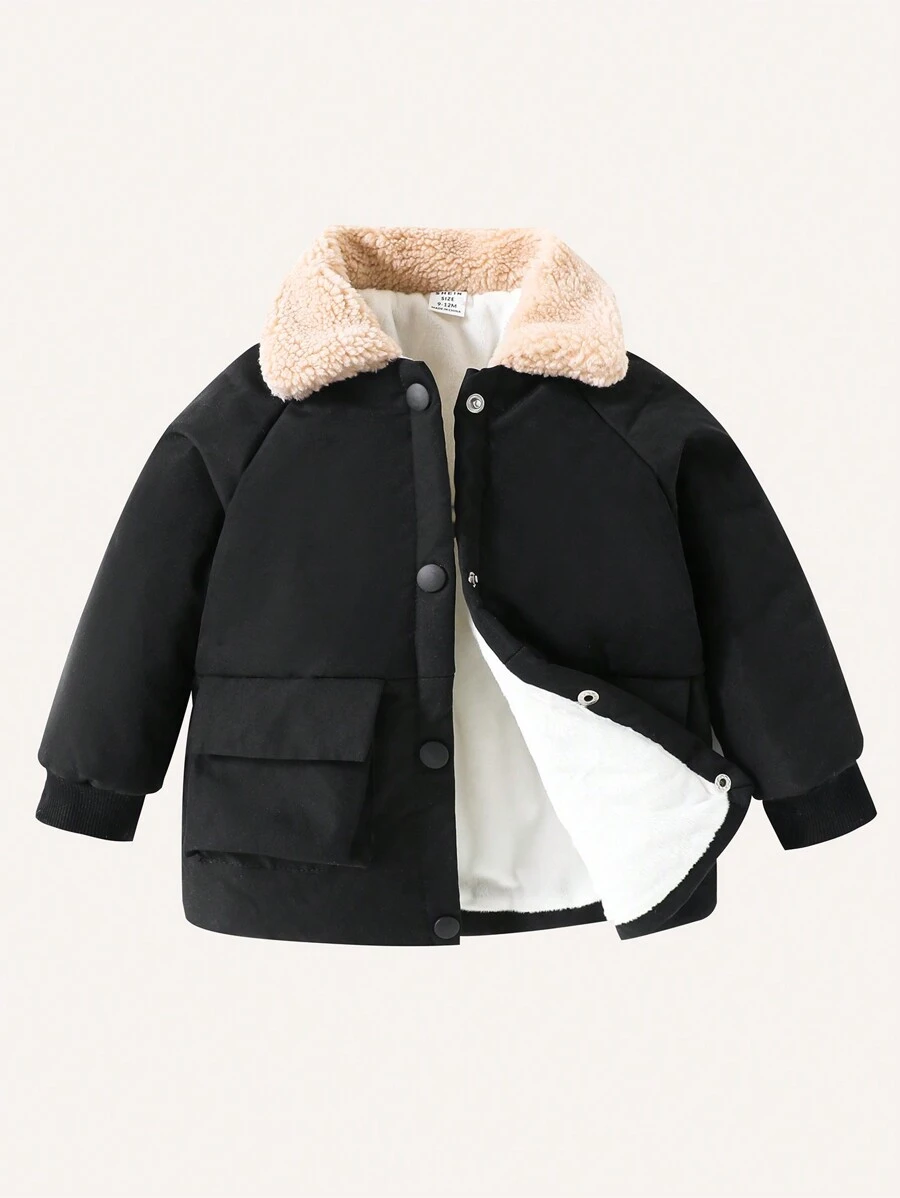 Baby Boys Black Thermal Lined Warm Outdoor Jacket - Black - View 1
