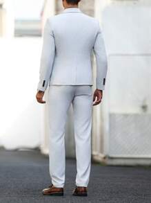 Calvornis Men's Front Button Long Sleeve Pocket Flat Collar Simple Shirt And Trousers Suit Set - Grey - View 2