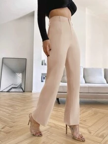 SHEIN Essnce 纯色休闲基本款裤子，秋冬日常穿搭 - 珊瑚粉 - 查看 4