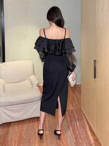 DAZY Vestido largo de malla para mujer para primavera/verano, vestido de cóctel elegante con volantes para el Día de San Valentín