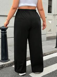 SHEIN EZwear Plus Size Elastic Waist Wide Leg Pants - Black - View 2