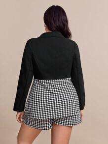 SHEIN Clasi Plus Size Herringbone Pattern Blazer & Matching Shorts Set, Autumn/Winter