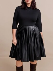 SHEIN Clasi Robe d' noire mi-longue avec insertion  synthétique, pour femmes grandes tailles - Noir - Voir 3