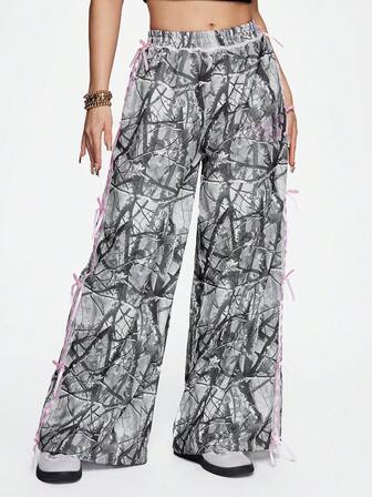 Kawaii Pantaloni della tuta oversize da donna in stile Y2K streetwear, con ricamo in pizzo e motivo mimetico speziato
