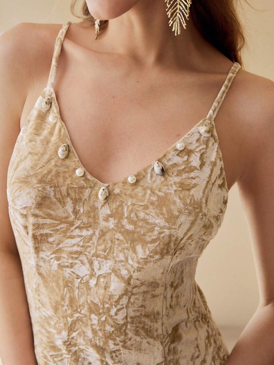 VELVET THIGH SLIT CAMI DRESS