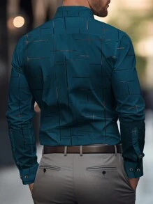Manfinity Homme Men Long Sleeve Casual Shirt, Simple & Stylish For Everyday Wear, Fall - Teal Blue - View 2