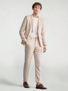 Manfinity VCAY Men Casual Woven Work Wear Matching Simple Suit Jacket And Suit Pants Set - Apricot - View 2