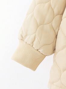 SHEIN 年轻女孩冬季绗缝连帽套头衫和裤子 2 件套，百搭 - 卡其色 - 查看 4