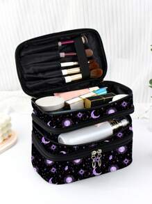 Ayrana Barboza 艺术家卡哇伊太阳和月亮图案时尚可爱 3 层化妆包，方形化妆包 - 彩色 - 查看 2